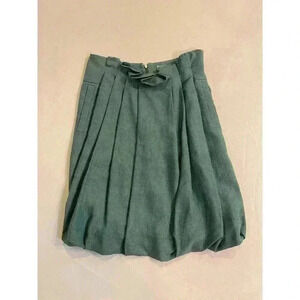 CHLOE Skirt Linen Silk Knee Length France 36 US 4 6 Green A-Line Pockets Lined